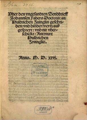 Über den ungesandten Sendbrieff Johannsen Fabers ... Antwort ...