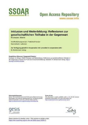 Inklusion und Weiterbildung: Reflexionen zur gesellschaftlichen Teilhabe in der Gegenwart
