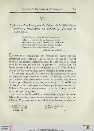 VI.Explication d’un Vase peint du Cabinet de la Bibliothéque nationale, représentant un combat de Guerriers et d’Amazones
