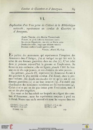 VI.Explication d’un Vase peint du Cabinet de la Bibliothéque nationale, représentant un combat de Guerriers et d’Amazones