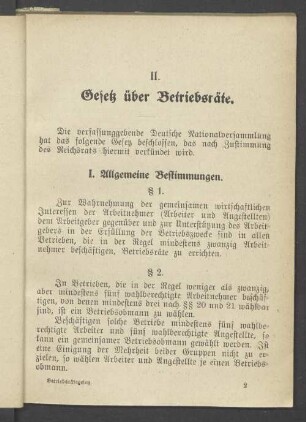 II. Gesetz über Betriebsräte