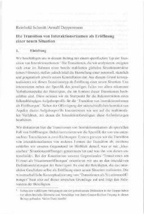Die Transition von Interaktionsräumen als Eröffnung einer neuen Situation