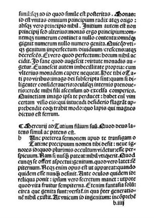 Mercurii ad Tatium filium suu[m]. Quod deus latens simul ac patens est