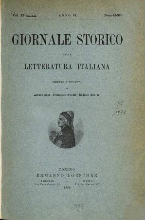 Giornale storico della letteratura italiana. 11 = A. 6. 1888
