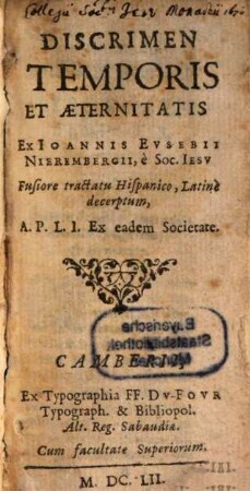 Discrimen Temporis et Aeternitatis
