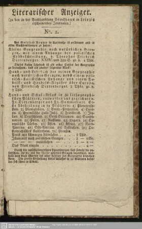 Literarischer Anzeiger. No. I