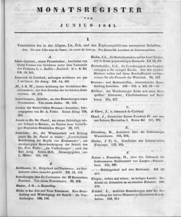 Monatsregister vom Junius