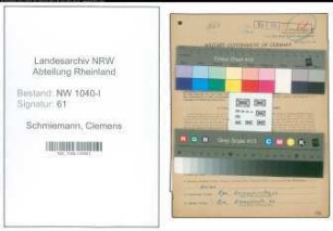 Entnazifizierung Clemens Schmiemann , geb. 05.02.1902 (Kaufmaennischer Angestellter)