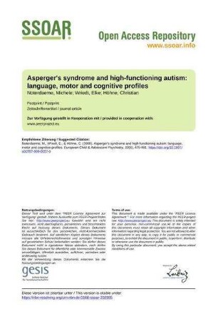 Asperger's syndrome and high-functioning autism: language, motor and cognitive profiles