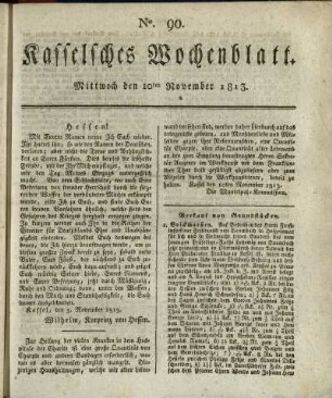 No. 90, Mittwoch den 10ten November 1813