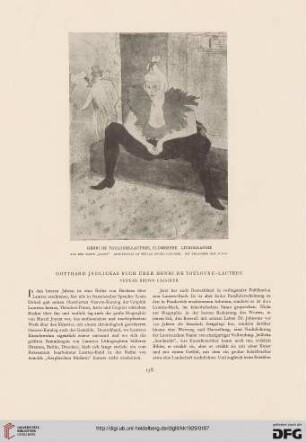 Gotthard Jedlickas Buch über Henri de Toulouse-Lautrec: Verlag Bruno Cassirer