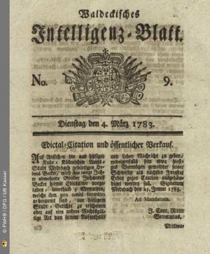 No. 9, Dienstag den 4. März 1783