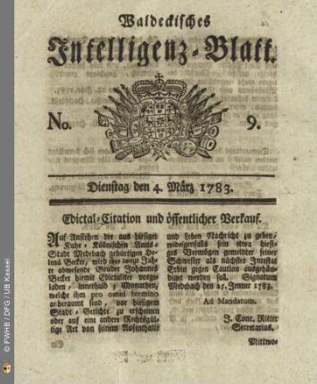 No. 9, Dienstag den 4. März 1783