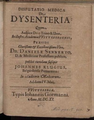 Disputatio Medica De Dysenteria