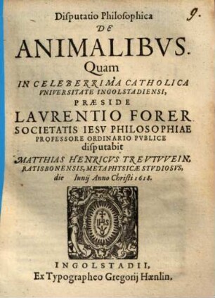 Disputatio Philosophica De Animalibvs