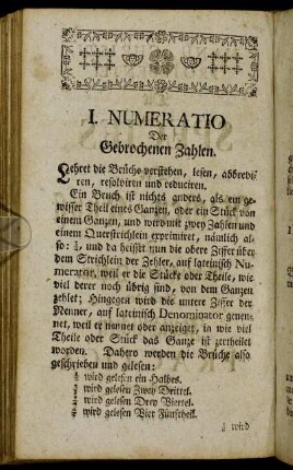 I. Numeratio Der Gebrochenen Zahlen. - III. Subtractio derer Gebrochenen Zahlen.