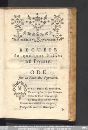Recueil de quelques Pièces De Poesie.