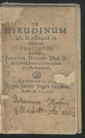 De Hirudinum usu & efficacia in Medicina Tractatus