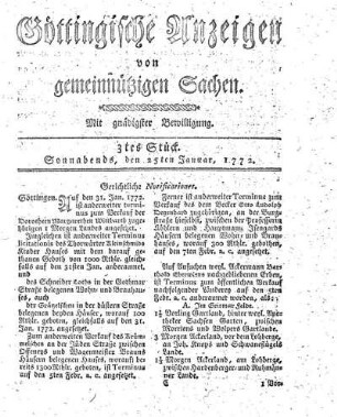 3tes Stück. Sonnabends, den 25ten Januar, 1772.