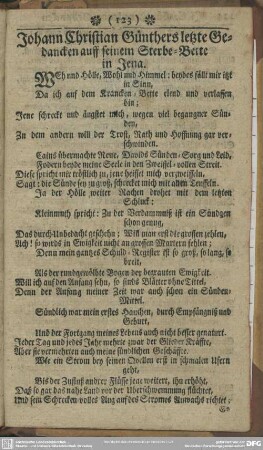 Johann Christian Günthers letzte Gedancken auff seinem Sterbe-Bette in Jena