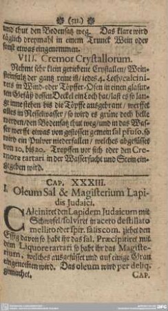 Cap. XXXIII. Oleum Sal et Magisterium Lapidis Judaici.