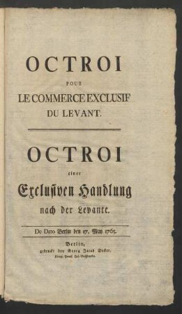 Octroi Pour Le Commerce Exclusif Du Levant
