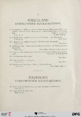 Porzellane und Fayencen verschiedener Manufakturen (Nr. 101-125)