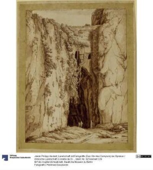 Landschaft mit Felsgrotte (Das Ohr des Dionysos) bei Syrakus / römische Landschaft / L'oreille de Dionise près de Siracuse