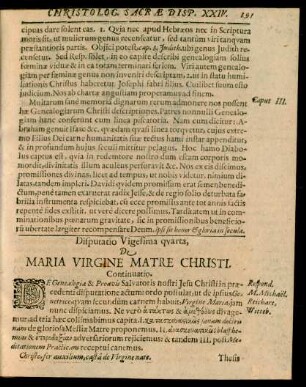 Disputatio Vigesima quarta, De Maria Virgine Matre Christi.
