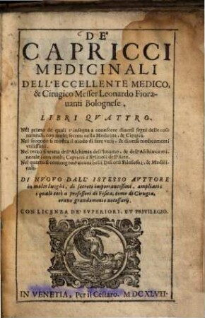 De' Capricci Medicinali : Libri Qvattro