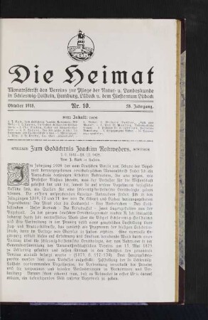 Oktober 1918. Nr. 10. 28. Jahrgang.