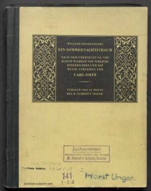 Shakespeare, William / Orff, Carl: Ein Sommernachtstraum