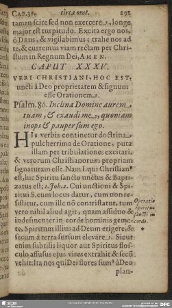 Caput XXXV. Veri Christiani, Hoc Est, unctia a Deo proprietatem & signum esse Orationem
