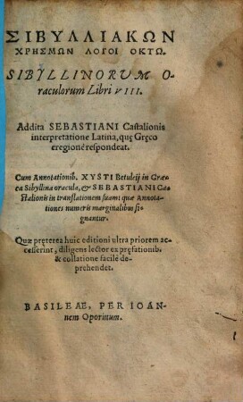 Sibylliakōn Chrēsmōn Logoi Oktō : = Sibyllinorum Oraculorum Libri VIII