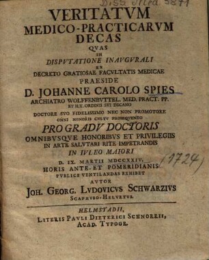 Veritatvm Medico-Practicarvm Decas