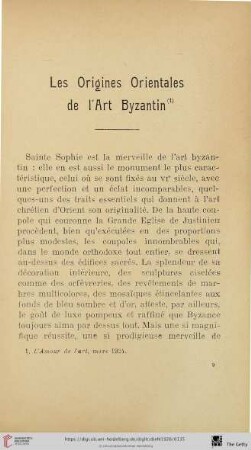 Les Origines Orientales de l'Art Byzantin