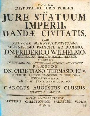 Disputatio Juris Publici, De Jure Statuum Imperii, Dandae Civitatis