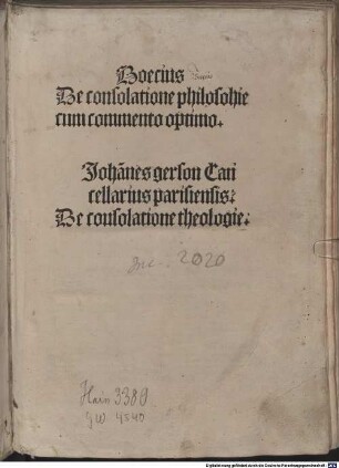 De consolatione philosophiae : mit Kommentar von Pseudo-Thomas Aquinas. [1-2]. [1], De consolatione philosophiae