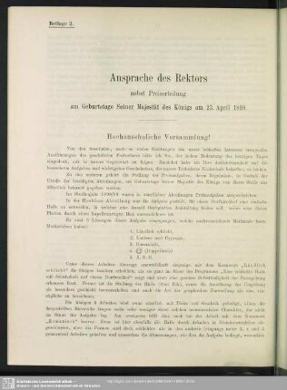 Ansprache des Rektors nebst Preiserteilung am Geburtstage Seiner Majestät des Königs am 23. April 1899