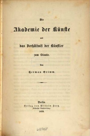 Die Akademie der Künste und das Verhältniß der Künstler zum Staate