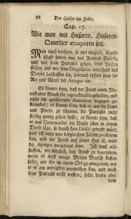 Cap. 17. Wie man mit Husaren, Husaren-Quartier attaquiren soll.