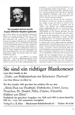 Vor hundert Jahren wurde Pastor Wilhelm Heydorn geboren