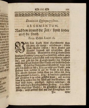 171-184, Dominica Quinquagesimae; Elenchus Argumentorum