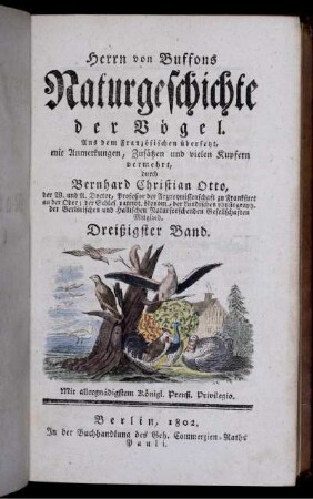 Bd. 30: Herrn von Buffons Naturgeschichte der Vögel. Dreißigster Band