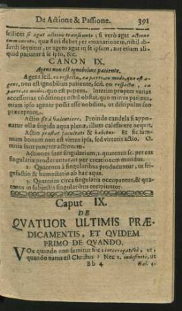 Caput IX. De Quatuor Ultimis Praedicamentis, Et Quidem Primo De Quando.