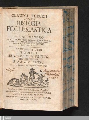 Continuationis Tomus Sexagesimus Primus, Seu In Ordine Tomus LXXVI: Ab anno Christi 1738. usque ad annum 1740