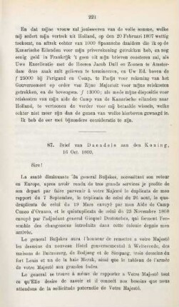 87. Brief van Daendels aan den Koning, 16 Oct. 1809