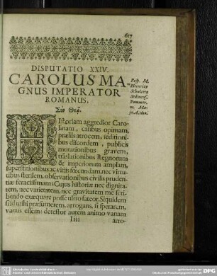 Disputatio XXIV. Carolus Magnus Imperator Romanus