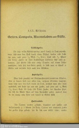 XXX. Abschnitt. Gelées, Compots, Marmeladen und Säfte