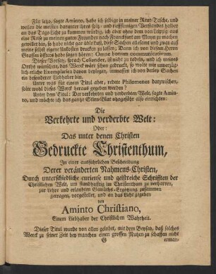Die Verkehrte und verderbte Welt: ... von Aminto Christiano ...